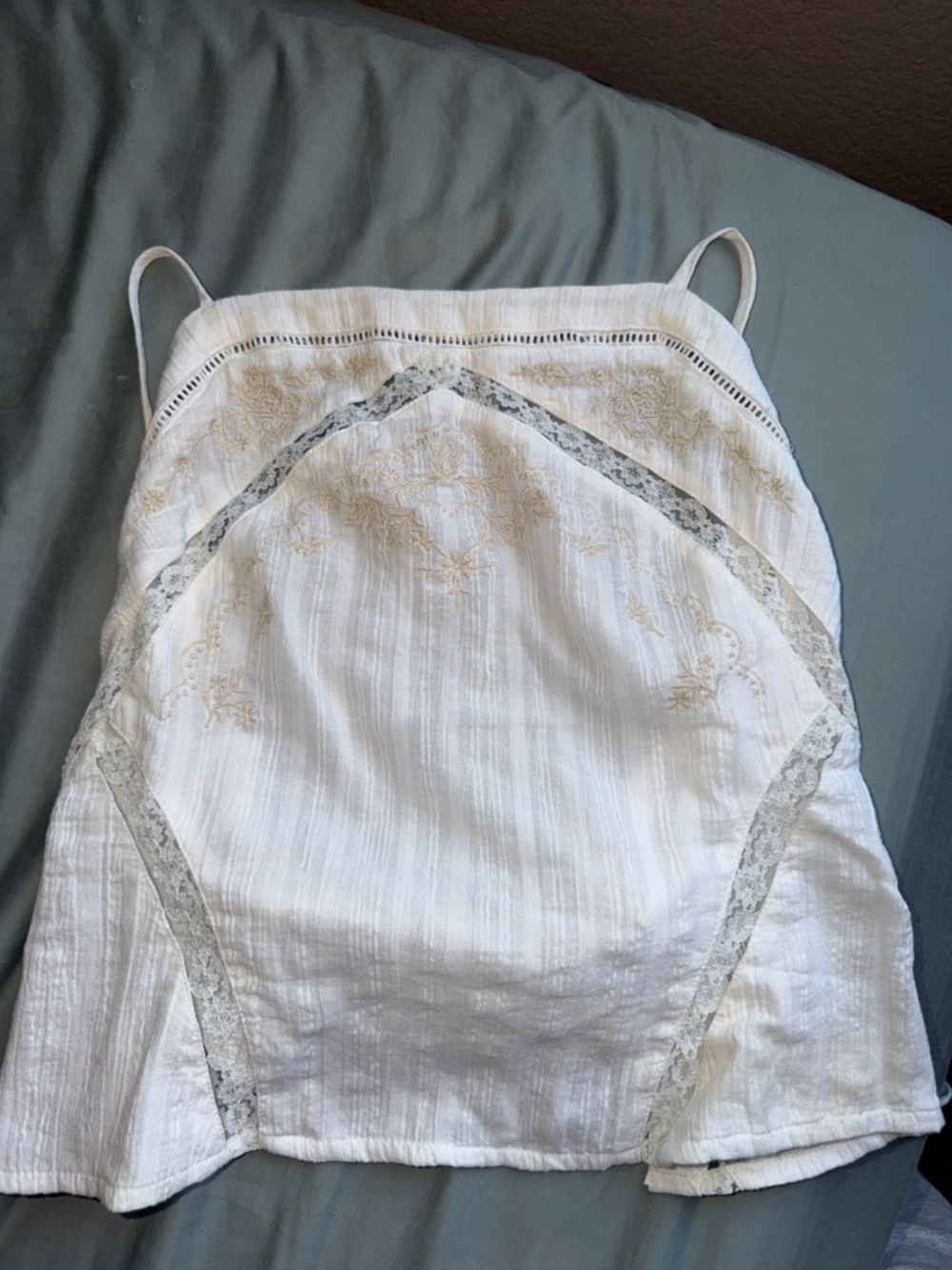 Free People White Embroidered Lace-Trim Camisole